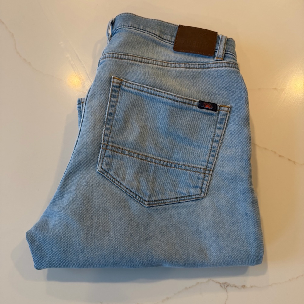 Faherty Men's Terry Stretch Jeans in Light Blue 30” x 30”